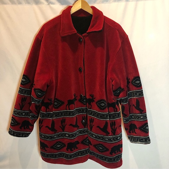 VINTAGE Robert Kitchen Western Reversible Fleece Jacket - Picture 1 of 6